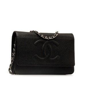 Chanel Big Wallet Bag Bag Chain Shoulder Black Skin Cocomark Caviar